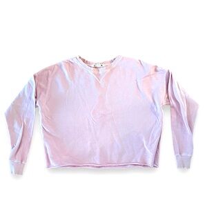 AMO Distressed Crewneck Cotton Cuffed Pink Sweatshirt